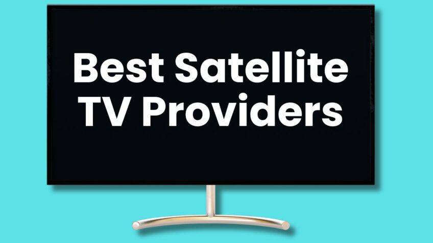 Flat-screen television on a blue background displaying the text “Best Satellite TV Providers.”
